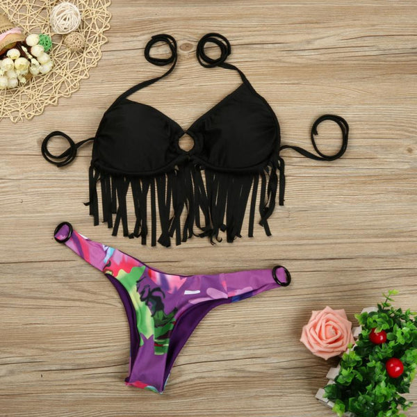 Floral Bottom Tassel Bikini