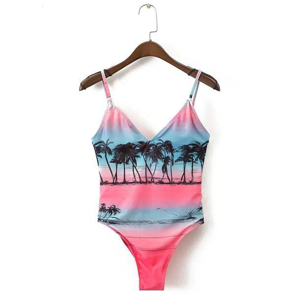 Sexy Tropical Palm Tree One Piece Bathing Suit