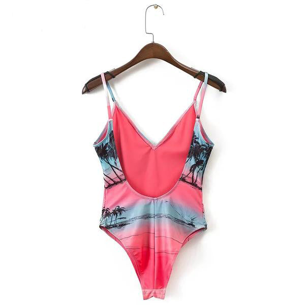 Sexy Tropical Palm Tree One Piece Bathing Suit