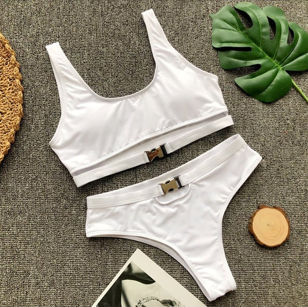 Push Up & High Waisted Bikini w/ Metal Buckle